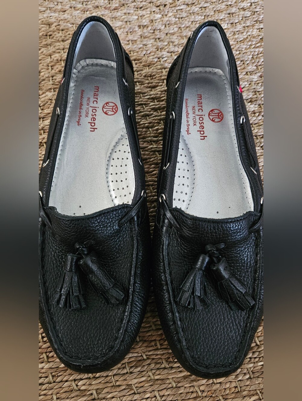 Marc Joseph Black Leather Tassel Driving Loafers